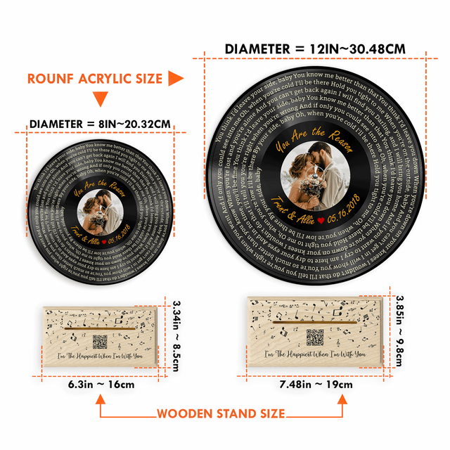 Custom Song Lyrics, QR Wooden Stand, Acrylic Record