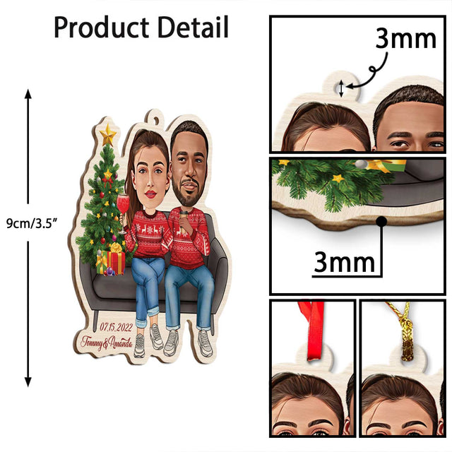 Face From Photo, Gift For Couple, Christmas Couch, Shape Ornament 2 Sides