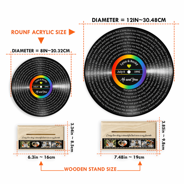 Custom Song Lyrics, Rainbow Wooden Stand, Acrylic Record