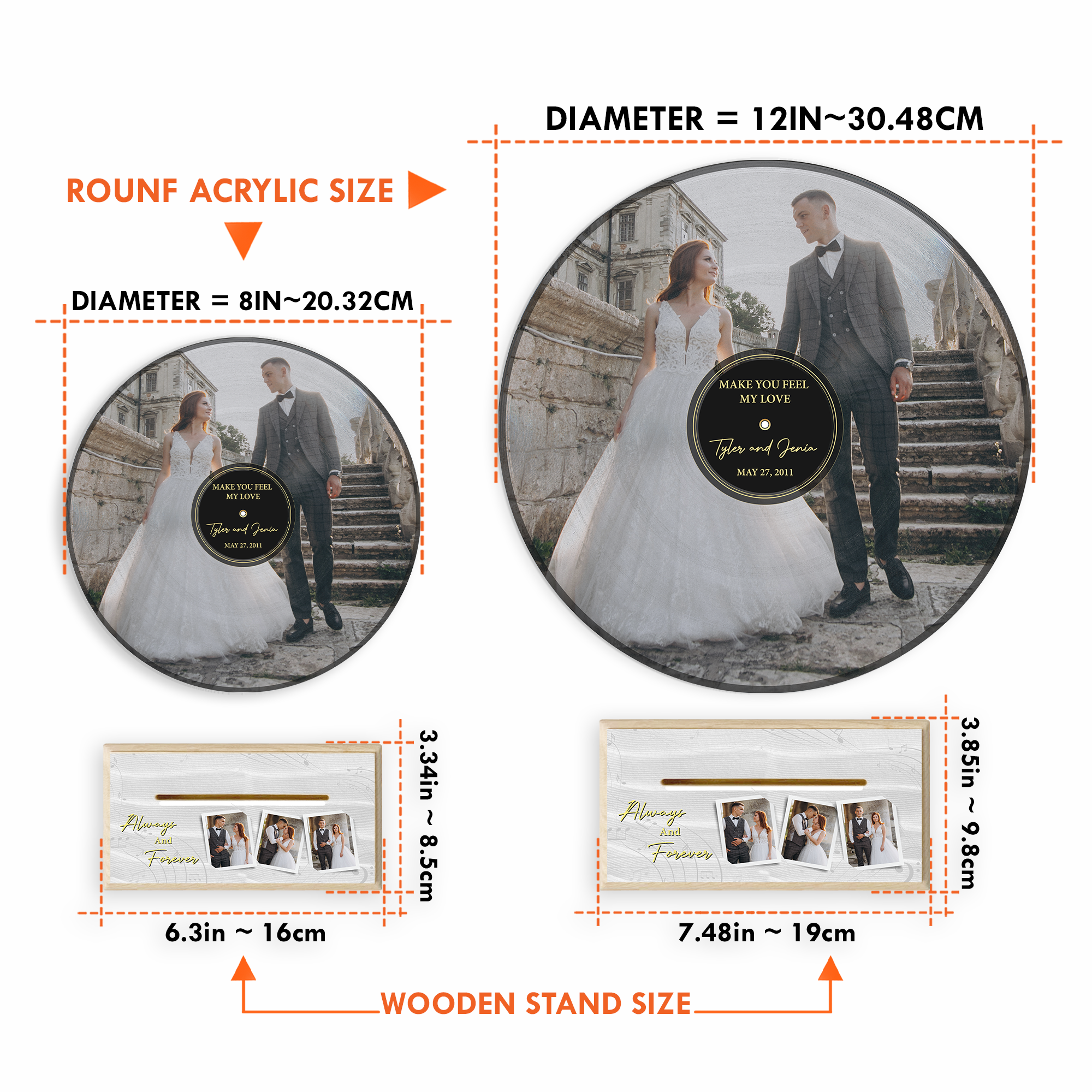 Custom Song Name Date, Acrylic Record with Wooden Stand