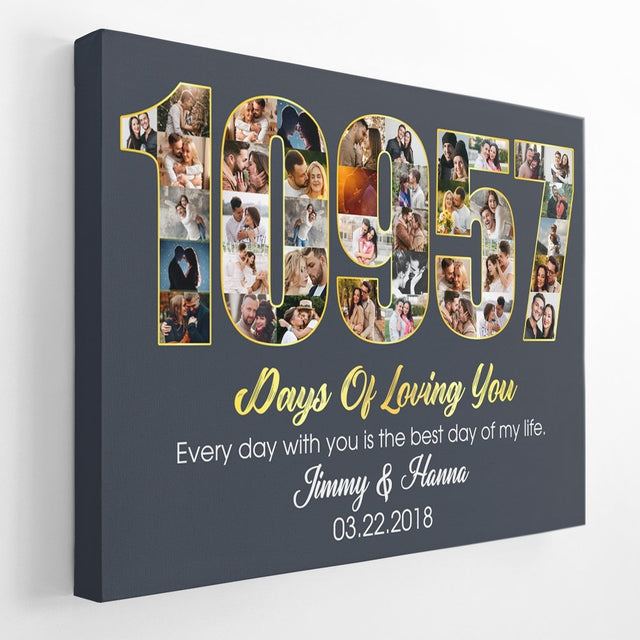 30th Wedding Anniversary 10957 Days Of Loving You Custom Photo Collage And Text Navy Background Canvas