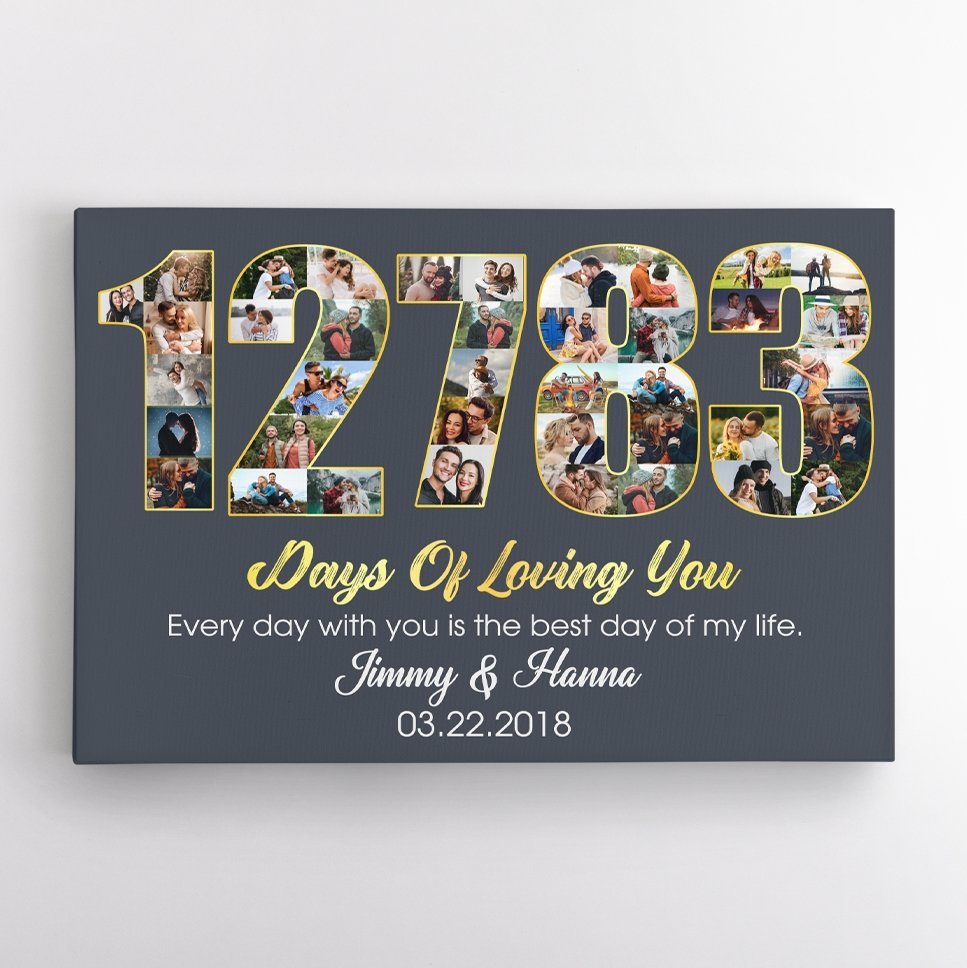 35th Wedding Anniversary 12783 Days Of Loving You Custom Photo Collage And Text Navy Background
