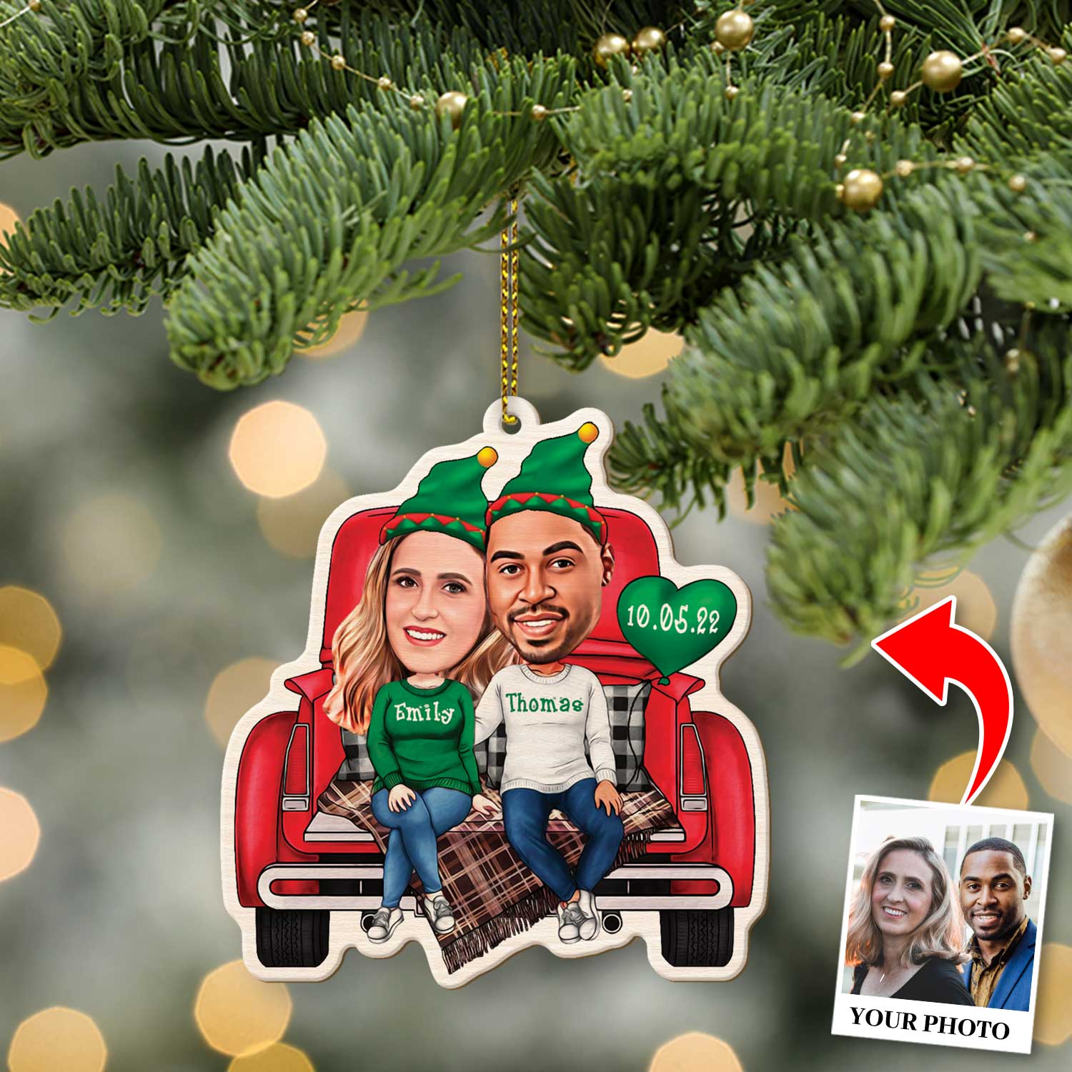 Face From Photo, Gift For Couple, Christmas Trunk, Shape Ornament 2 Sides