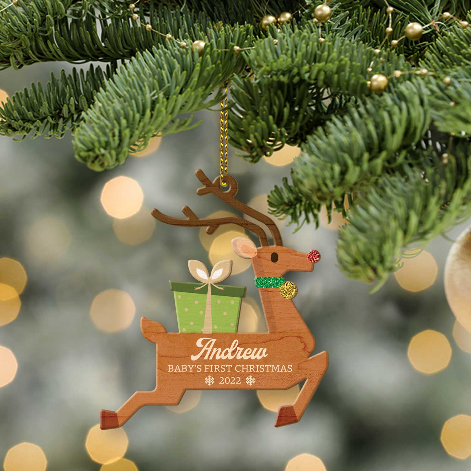 Personalized Name And Photo, Ornament For Baby, Baby's First Christmas, Reindeer, Christmas Shape Ornament 2 Sides