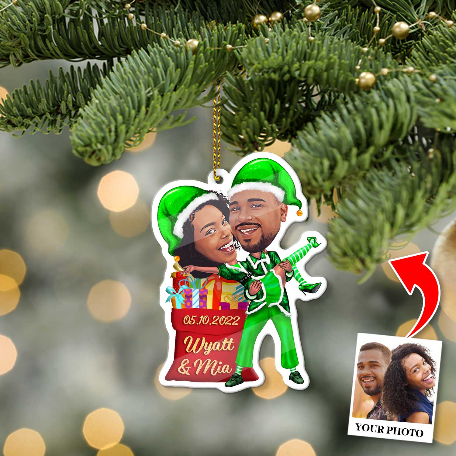 Custom Face From Photo, Gift For Couple, Christmas, Shape Ornament 2 Sides