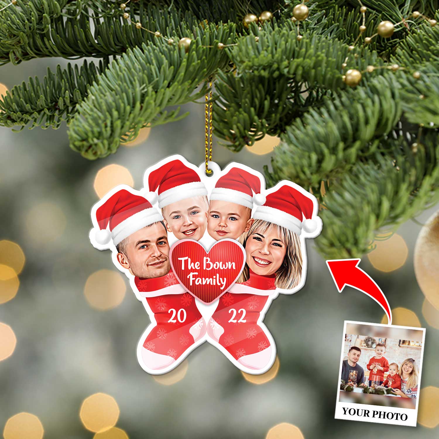 Custom Face From Photo, Stocking Christmas Shape Ornament 2 Sides