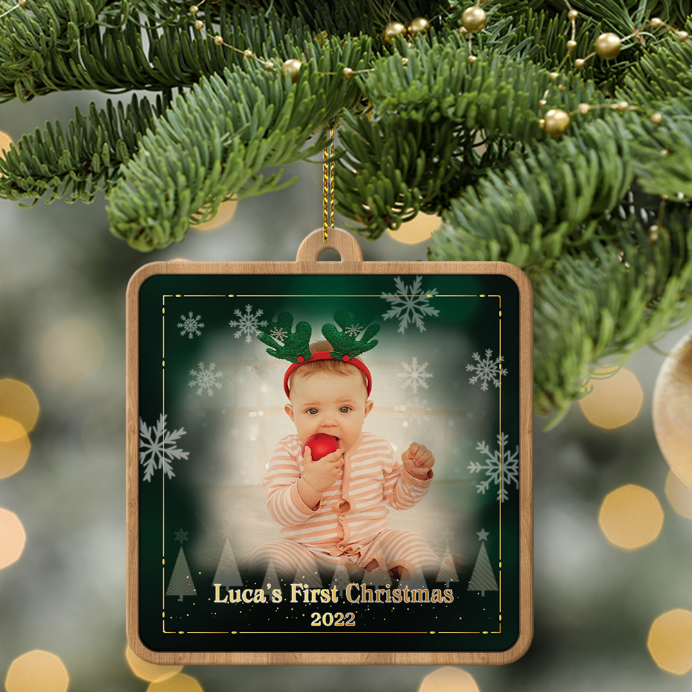 Custom Photo, Personalized Name And Text, Ornament For Baby, Baby's First Christmas, Square Shape, Christmas Shape Ornament 2 Sides
