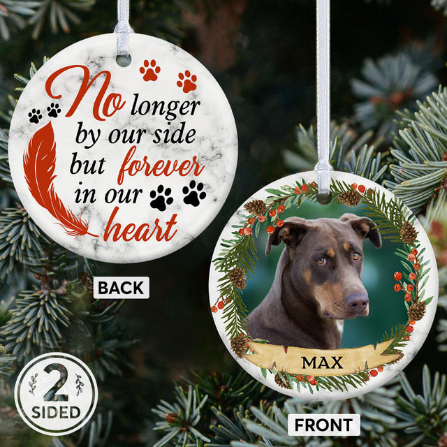 Custom Pet Ornament, No Longer By Our Side But Forever In Our Heart, Decorative Christmas Circle Ornament 2 Sided