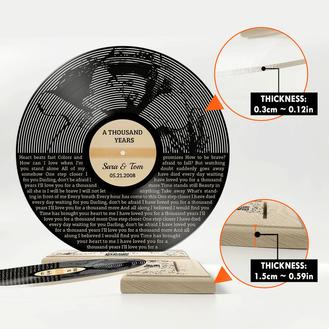 Custom Song Lyrics, B&W QR Wooden Stand, Acrylic Record