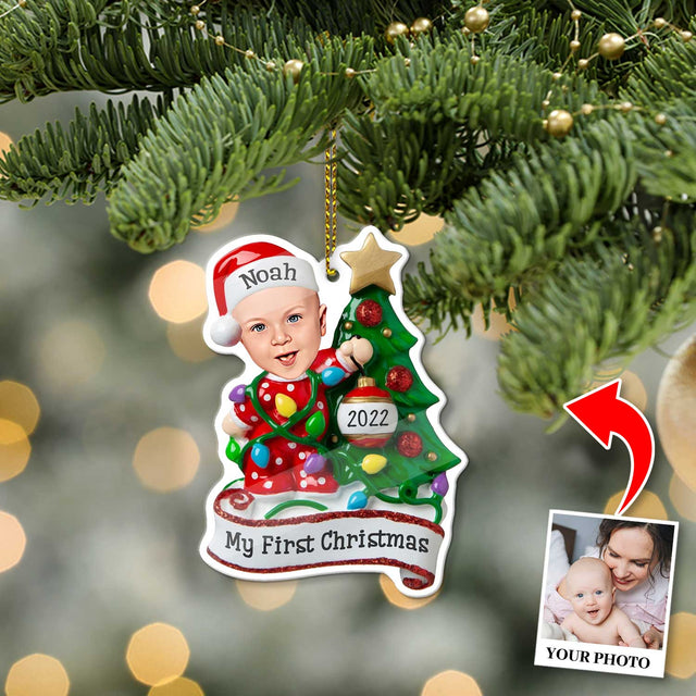 Personalized Name And Text, Ornament For Baby, My First Christmas, Christmas Bulbs & Tree, Christmas Shape Ornament 2 Sides