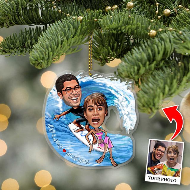 Custom Face From Photo, Gift For Couple, Surf, Shape Ornament 2 Sides
