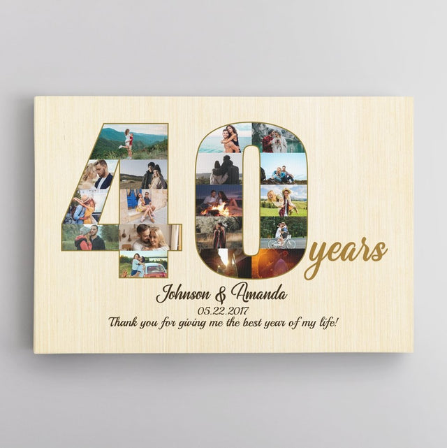 40th Wedding Anniversary Custom Photo Collage Light Wood Background Canvas