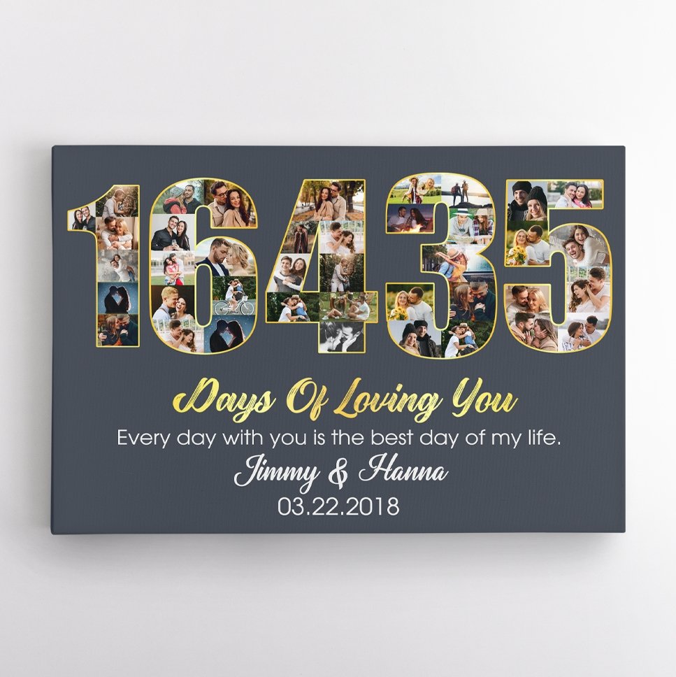 45th Wedding Anniversary 16435 Days Of Loving You Custom Photo Collage And Text Navy Background Canvas