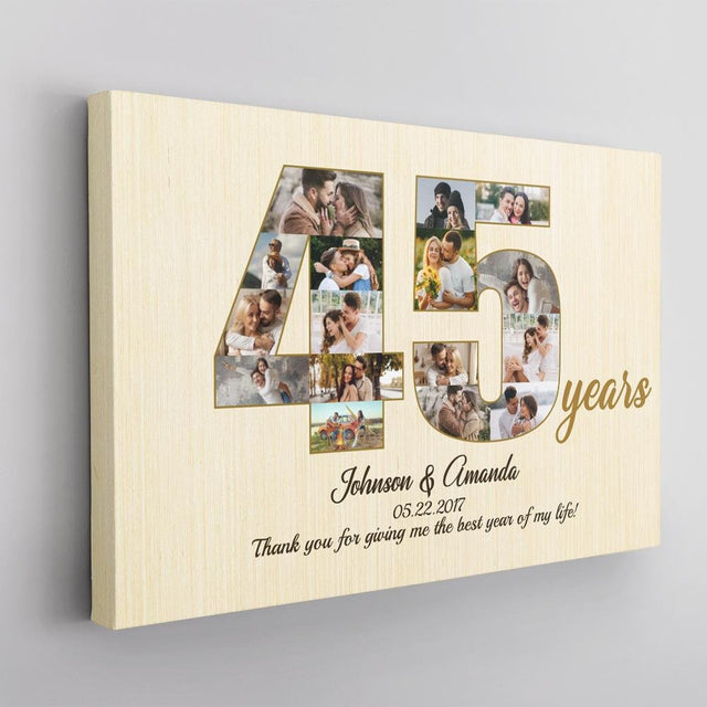 45th Wedding Anniversary Custom Photo Collage Light Wood Background Canvas