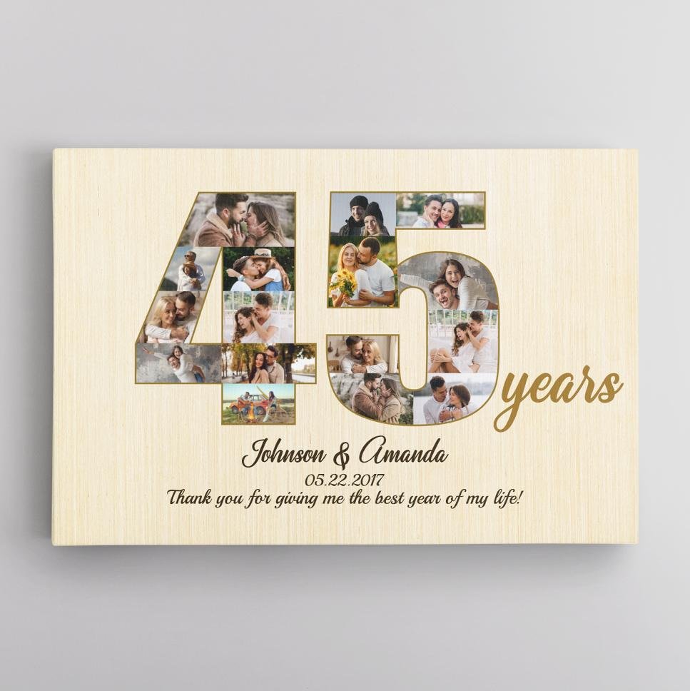 45th Wedding Anniversary Custom Photo Collage Light Wood Background Canvas