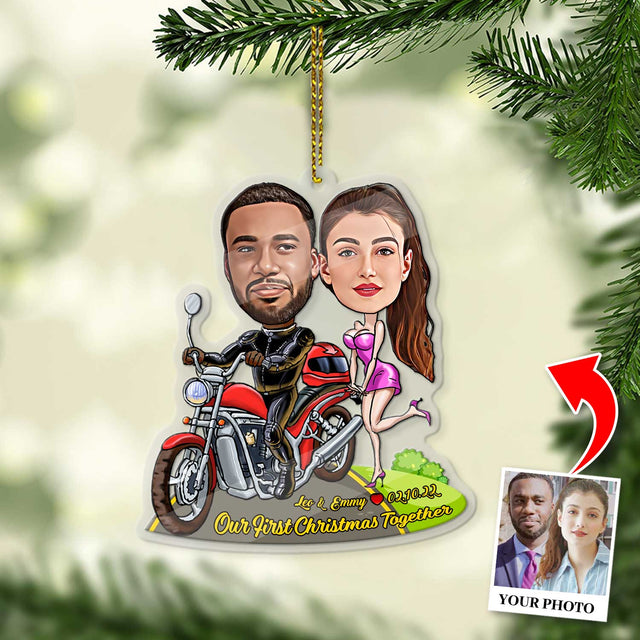 Custom Face From Photo, Gift For Couple, Motobike, Shape Ornament 2 Sides