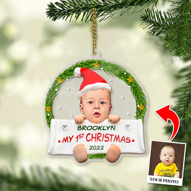 Personalized Name And Text, Ornament For Baby, My 1st Christmas, Christmas Wreath, Christmas Shape Ornament 2 Sides