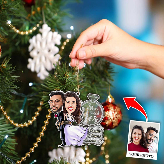 She Said Yes, Custom Face From Photo, Christmas Shape Ornament 2 Layer