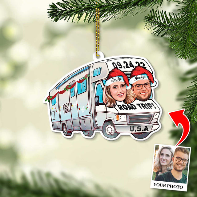 Custom Face From Photo, Gift For Couple, Camping Bus, Shape Ornament 2 Sides