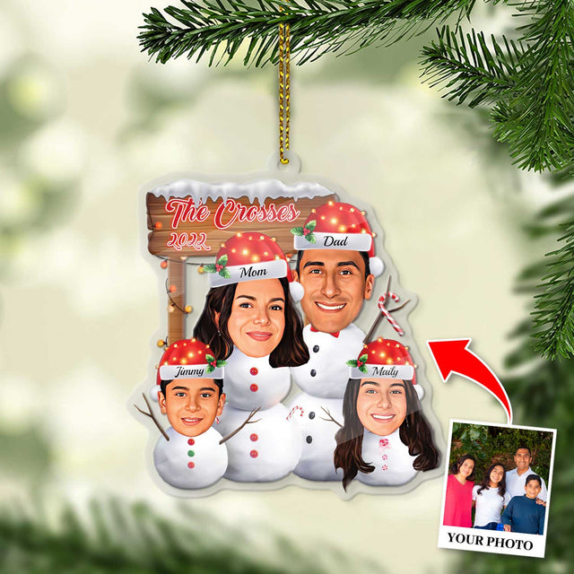 Custom Face From Photo, Snowman Family, Shape Ornament 2 Sides