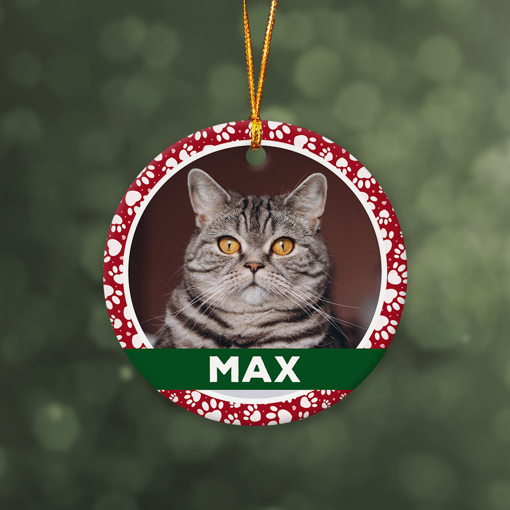 Custom Photo And Cat Name Decorative Christmas Circle Ornament 2 Sided