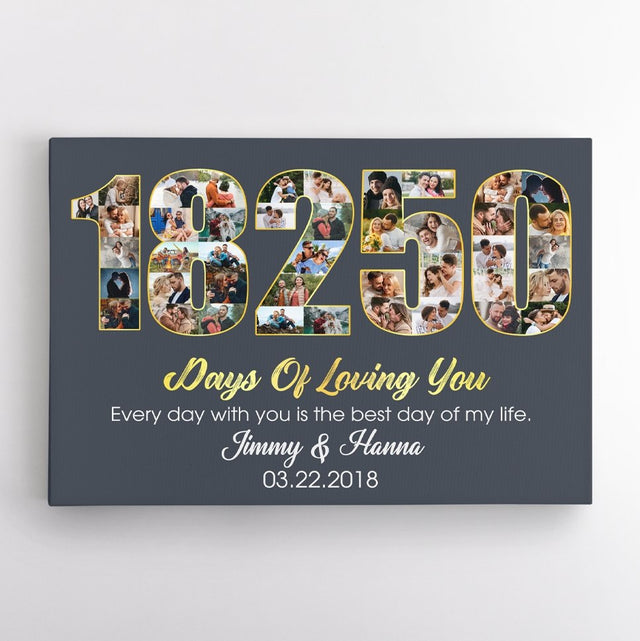 50th Wedding Anniversary 18250 Days Of Loving You Custom Photo Collage And Text Navy Background Canvas