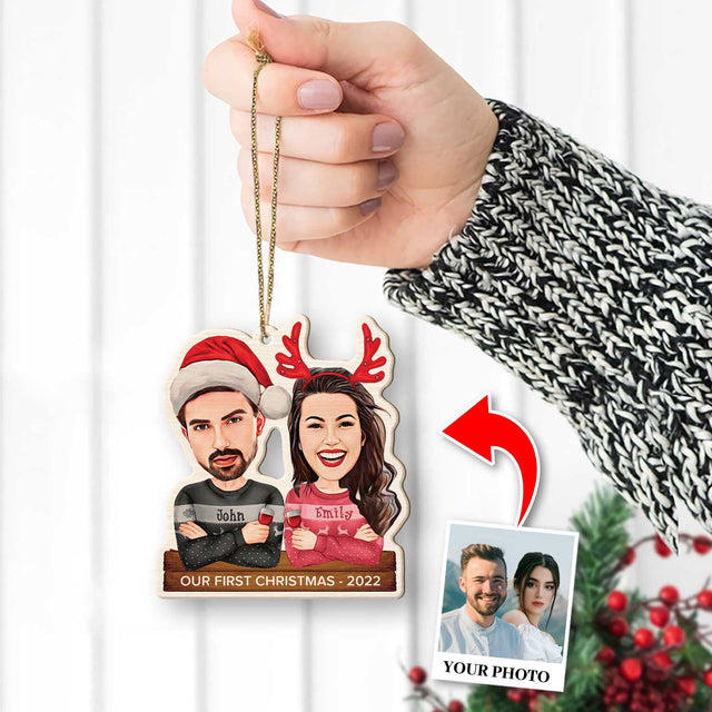 Face From Photo, Gift For Couple, Merry Christmas, Shape Ornament 2 Sides