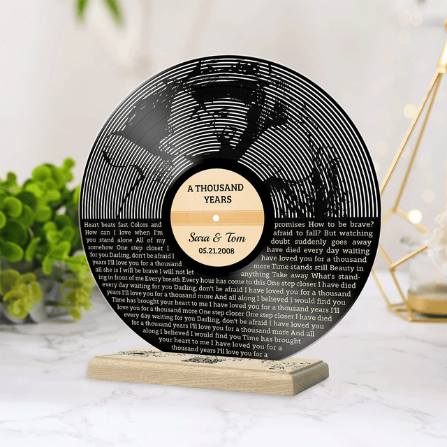 Custom Song Lyrics, B&W QR Wooden Stand, Acrylic Record