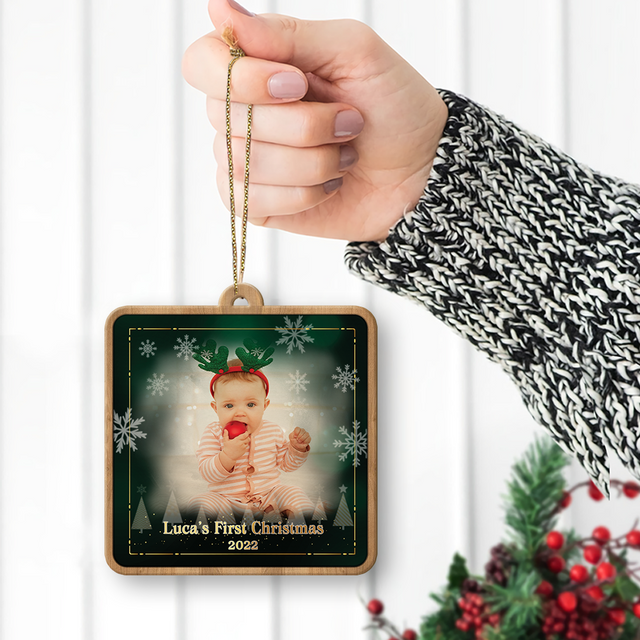 Custom Photo, Personalized Name And Text, Ornament For Baby, Baby's First Christmas, Square Shape, Christmas Shape Ornament 2 Sides