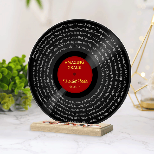 Custom Song Lyrics, 4 Heart Photos Wooden Stand, Acrylic Record