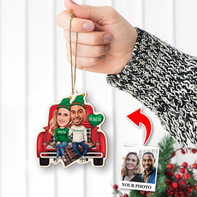 Face From Photo, Gift For Couple, Christmas Trunk, Shape Ornament 2 Sides
