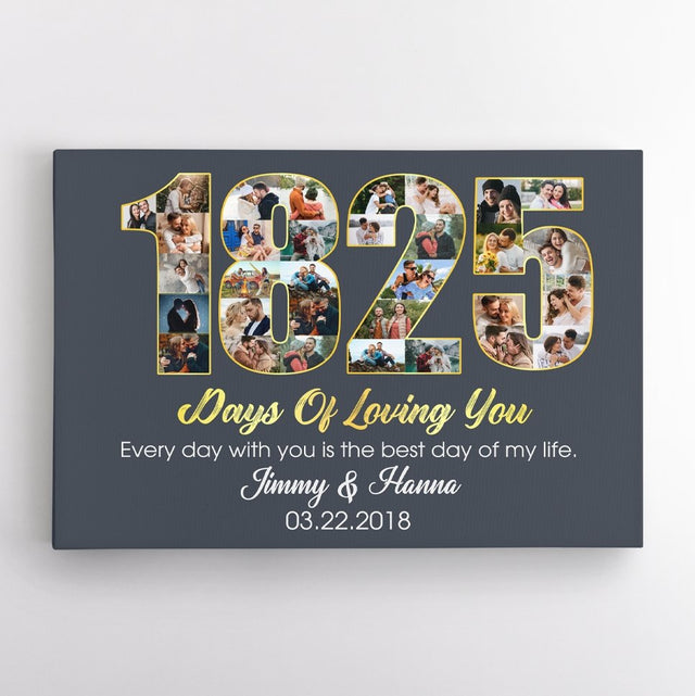 5th Wedding Anniversary 1825 Days Of Loving You Custom Photo Collage And Text Navy Background Canvas