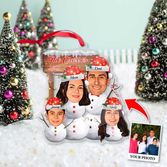 Custom Face From Photo, Snowman Family, Shape Ornament 2 Sides