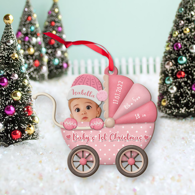 Custom Photo, Personalized Name And Text, Ornament For Baby, Baby's First Christmas, Baby Strollers, Christmas Shape Ornament 2 Sides