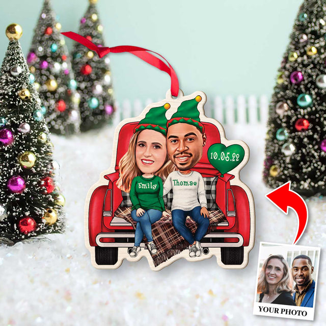 Face From Photo, Gift For Couple, Christmas Trunk, Shape Ornament 2 Sides