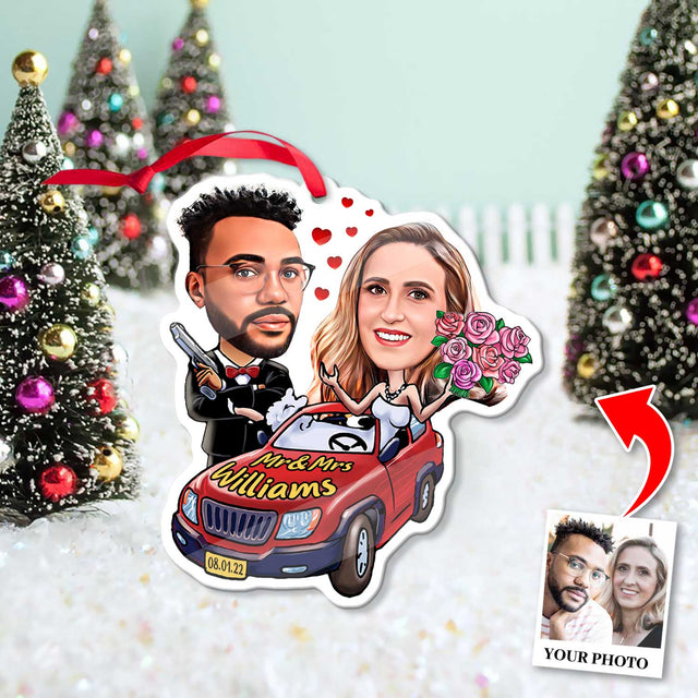 Custom Face From Photo, Gift For Couple, Cabriolet, Shape Ornament 2 Sides