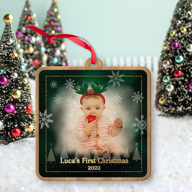 Custom Photo, Personalized Name And Text, Ornament For Baby, Baby's First Christmas, Square Shape, Christmas Shape Ornament 2 Sides