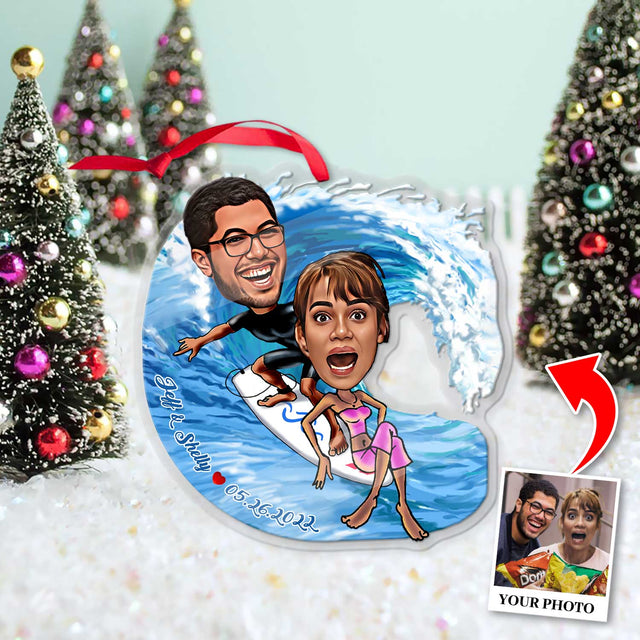 Custom Face From Photo, Gift For Couple, Surf, Shape Ornament 2 Sides