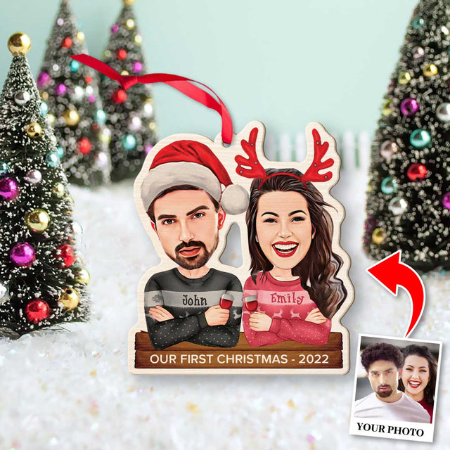 Face From Photo, Gift For Couple, Merry Christmas, Shape Ornament 2 Sides