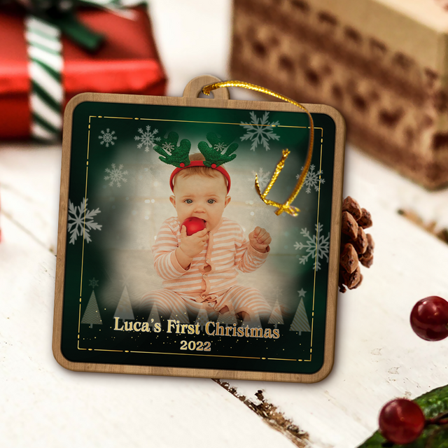 Custom Photo, Personalized Name And Text, Ornament For Baby, Baby's First Christmas, Square Shape, Christmas Shape Ornament 2 Sides