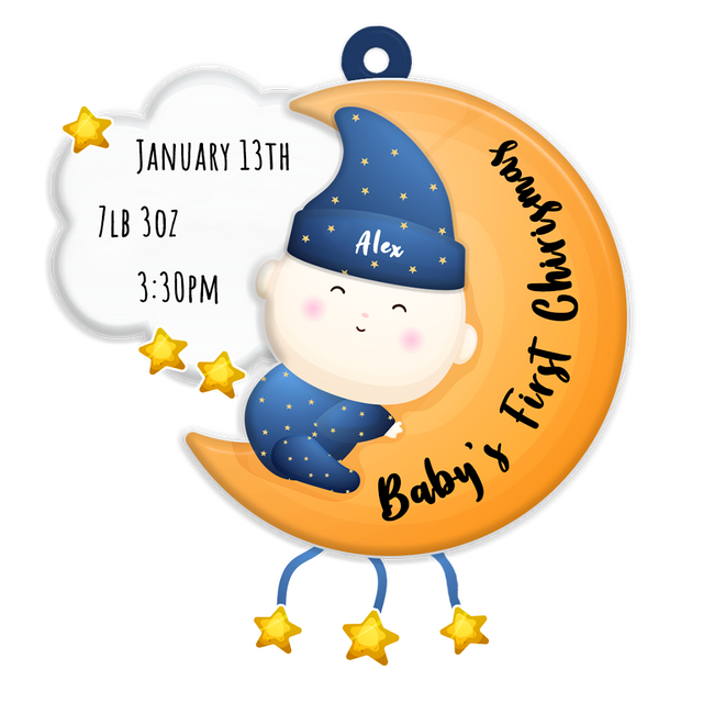 Personalized Name And Text, Ornament For Baby, Baby's First Christmas, Baby Hug Moon, Christmas Shape Ornament 2 Sides