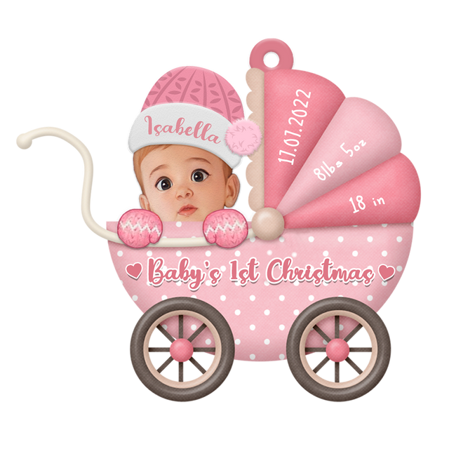 Custom Photo, Personalized Name And Text, Ornament For Baby, Baby's First Christmas, Baby Strollers, Christmas Shape Ornament 2 Sides