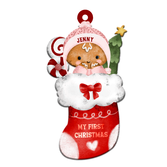 Personalized Name And Text, Ornament For Baby, Baby's First Christmas, Cute Socks, Christmas Shape Ornament 2 Sides