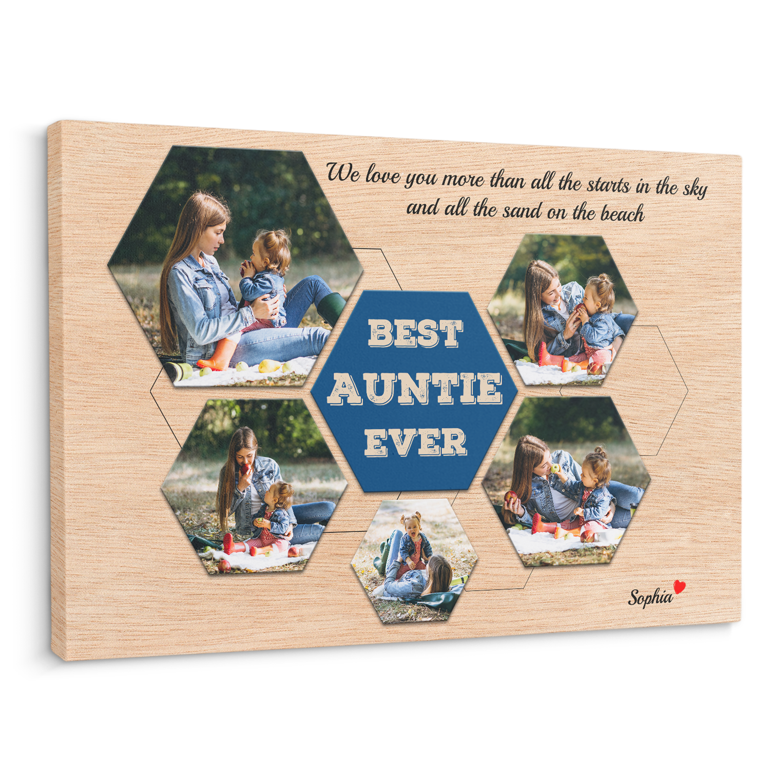 Best Auntie Ever Custom Photo - Customizable Light Wood Background Canvas