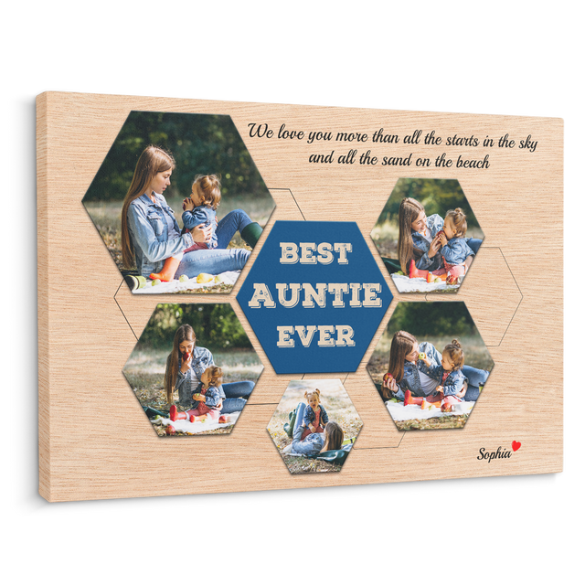 Best Auntie Ever Custom Photo - Customizable Light Wood Background Canvas