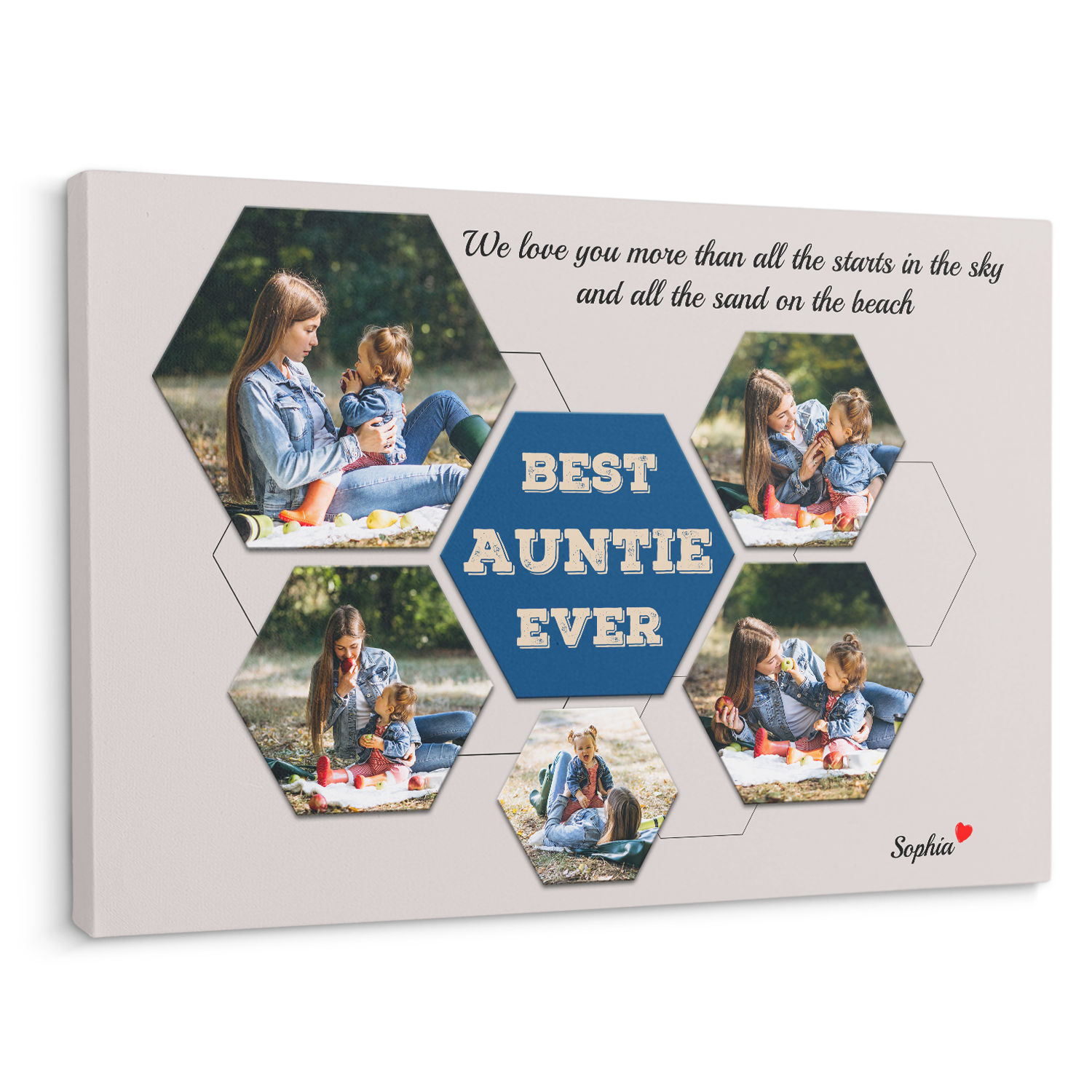 Best Auntie Ever Custom Photo - Customizable Light Grey Background Canvas