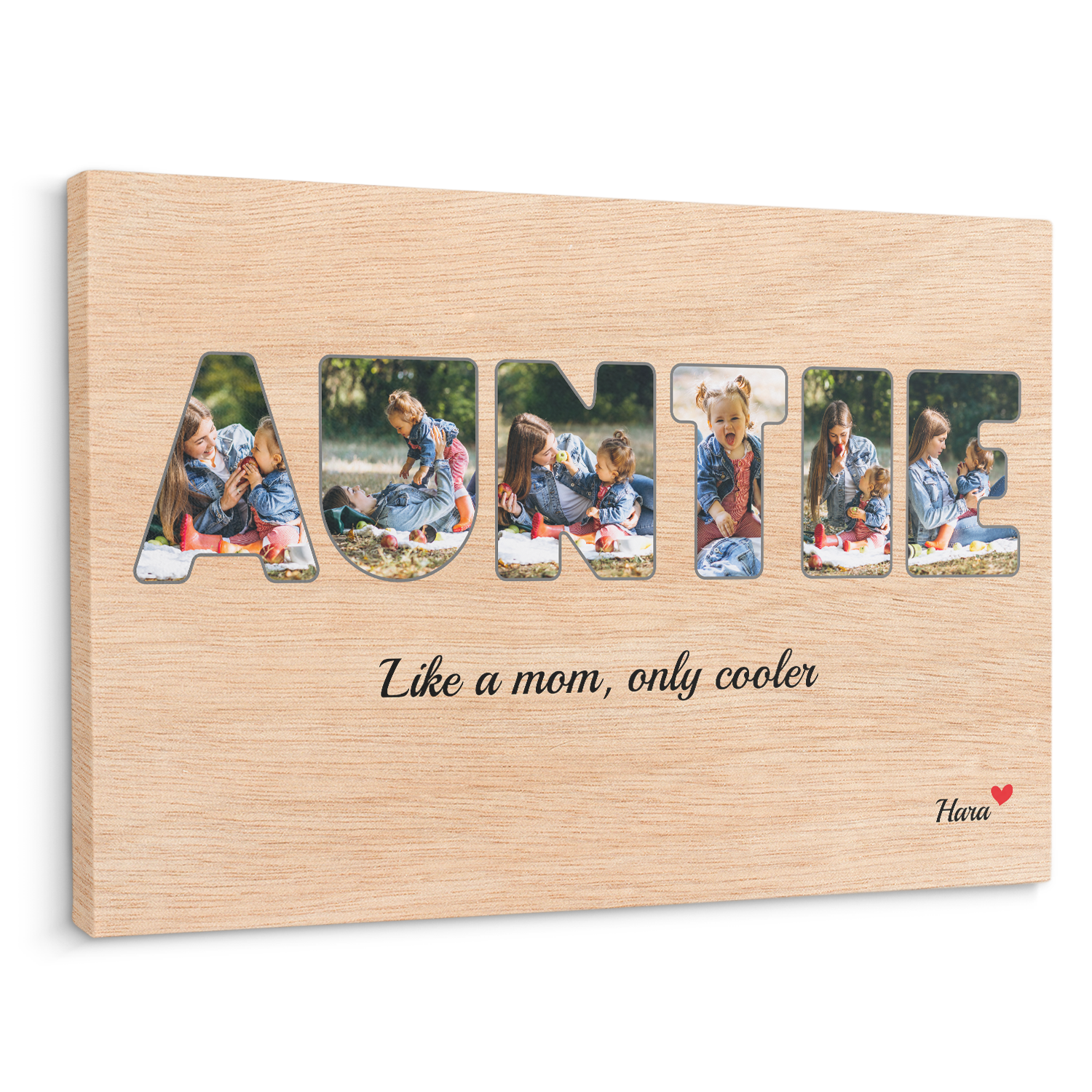 Auntie Custom Photo - Customizable Light Wood Background Canvas