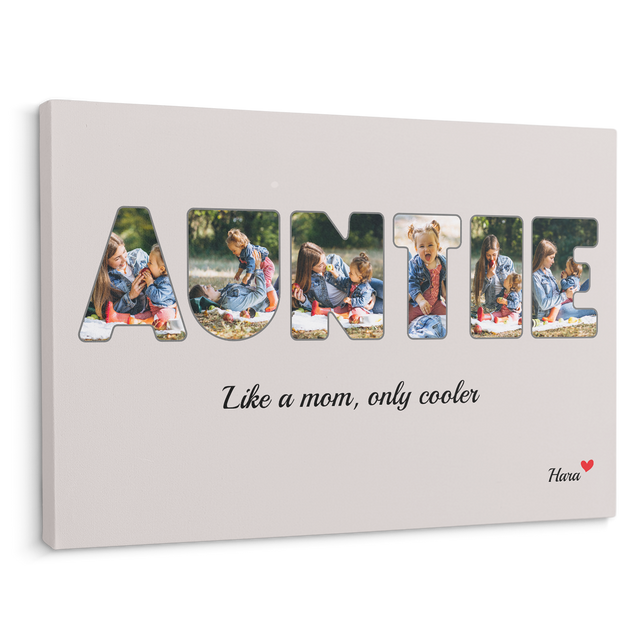 Auntie Custom Photo - Customizable Light Grey Background Canvas