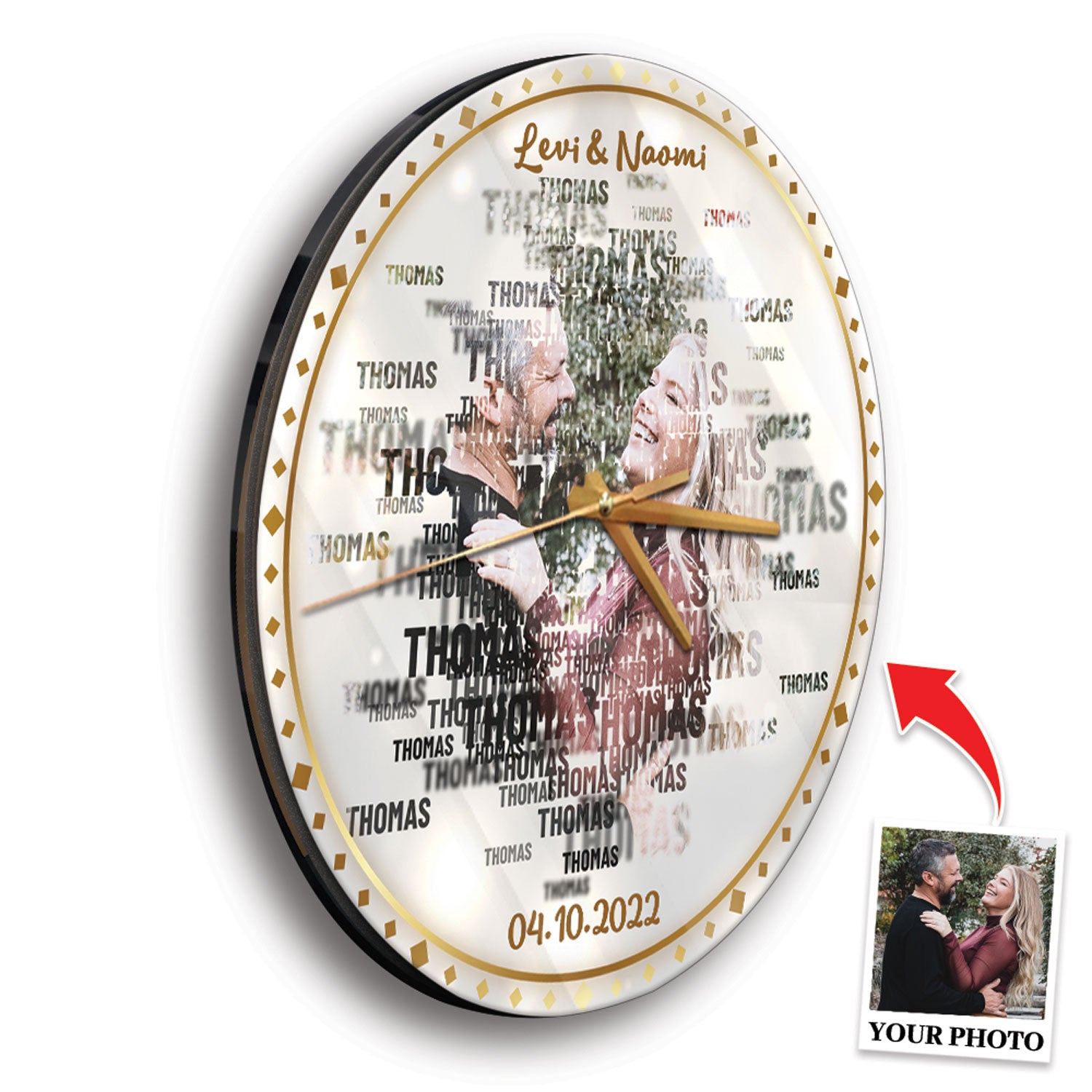 Custom Portrait From Photo, Name And Date, 10th Anniversary Gifts, Wall Clock