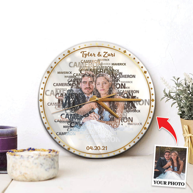 Custom Portrait From Photo, Name And Date, 10th Anniversary Gifts, Wall Clock